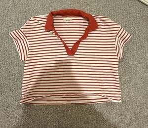 Madewell Red and White Striped Cropped Polo Top